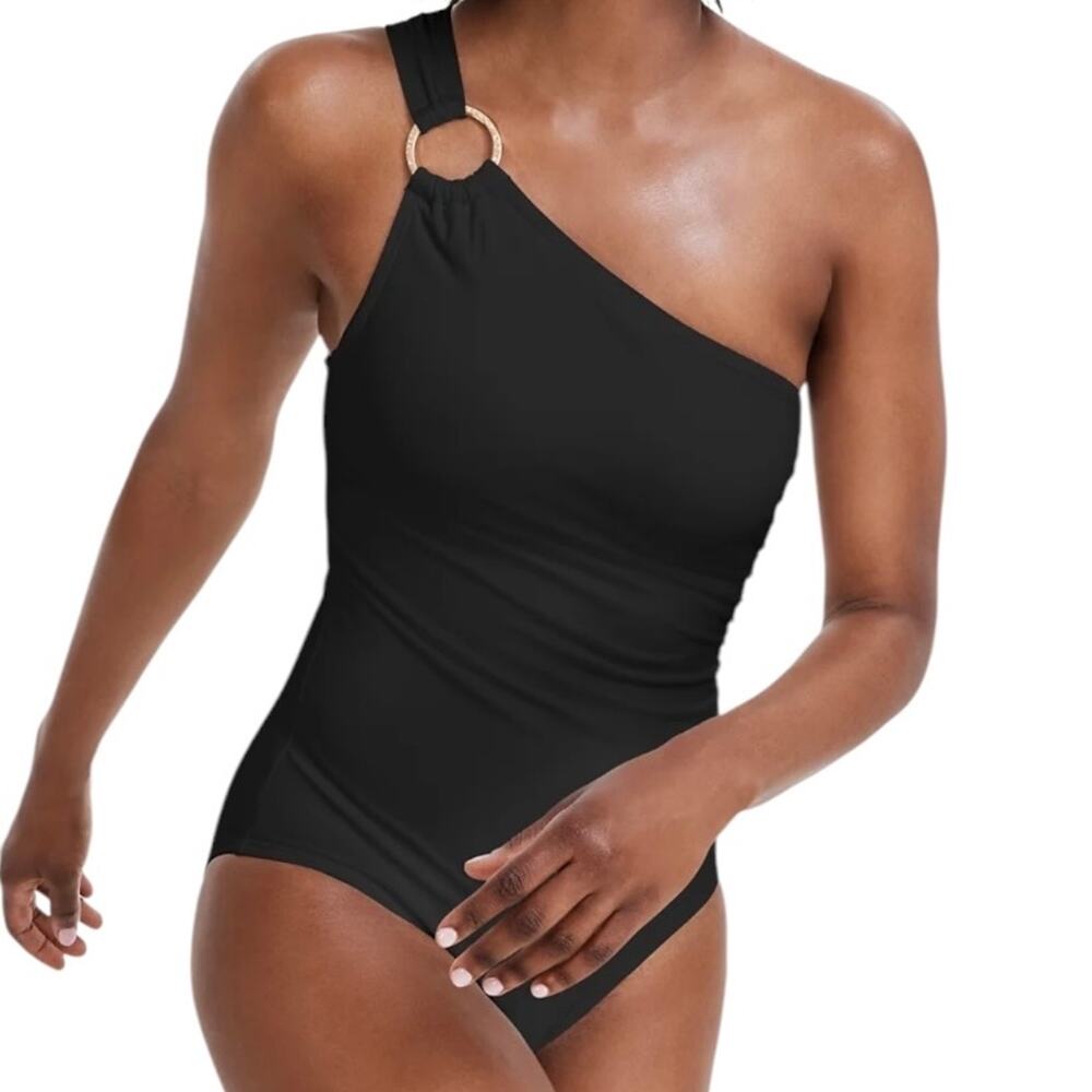 Michael Kors Women’s One Shoulder Underwire One Piece Swimsuit Black Size 6 - Picture 1 of 3